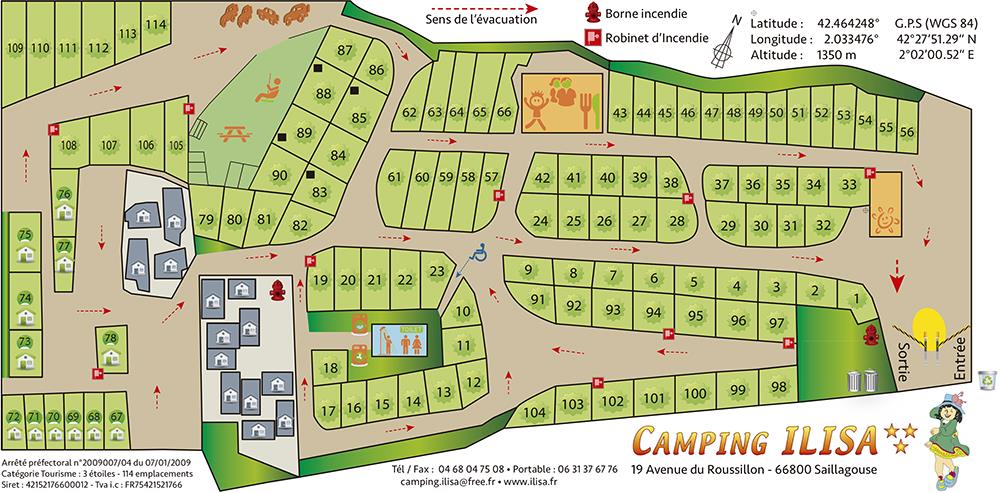 Plan du camping 3 étoiles IIisa, camping près de Font-Romeu